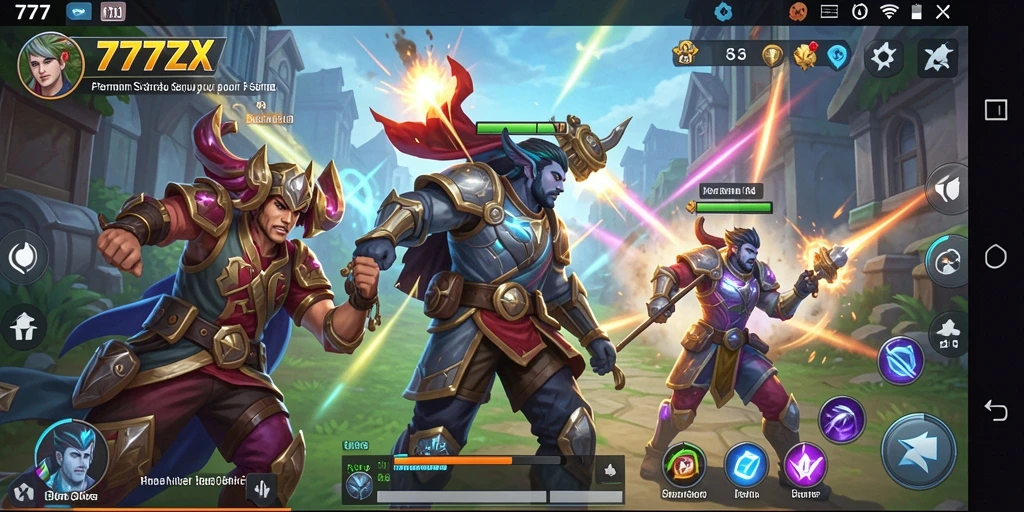 Layar permainan 777ZX dengan aksi strategi yang intens.