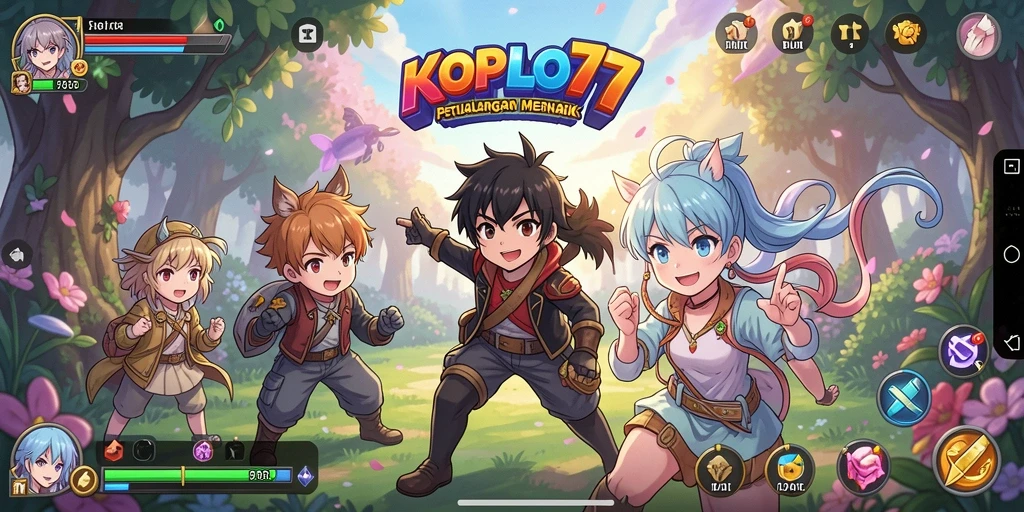 Tampilan gameplay KOPLO77 yang penuh warna dan karakter Anime.