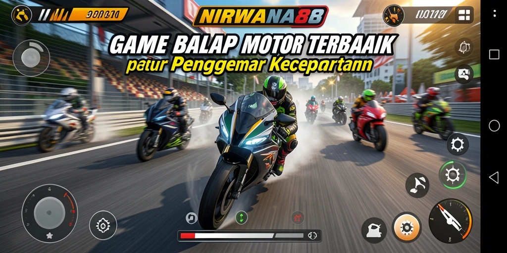 Screenshot dari gameplay NIRWANA88 yang menampilkan balapan motor yang seru.