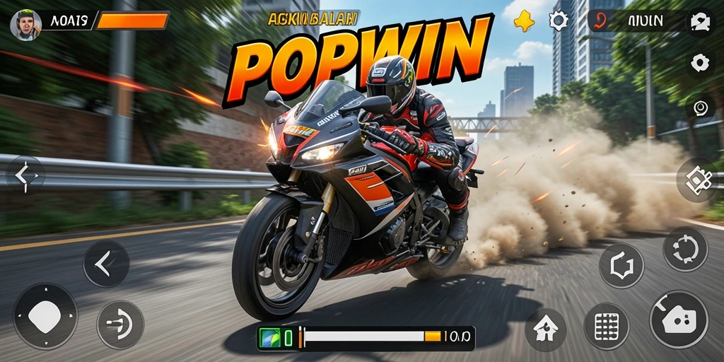 Tampilan gameplay mendebarkan dari balapan motor di POPWIN.