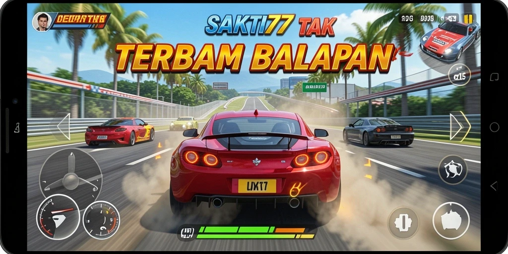 Tampilan gameplay SAKTI77 yang mendebarkan di lintasan balapan.