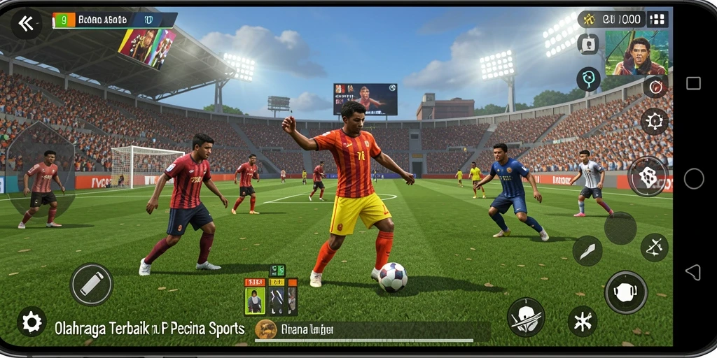 Tangkapan layar dari gameplay V98 yang menampilkan aksi olahraga yang seru.